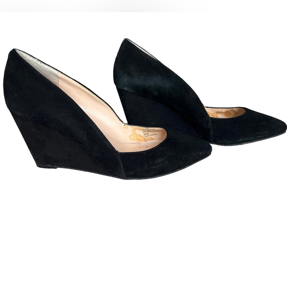 INC International Concepts Zarie Black Suede Pointed-Toe Wedge Pumps Size 6